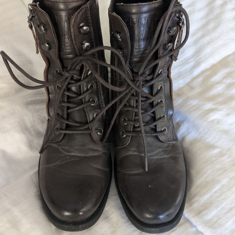 Brown tie up combat boots